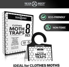 Clothing Moth Traps - 8 Pack - Non Toxic Moth Traps for Clothes with Pheromone Attractant - Odorless Sticky Trap for Closet, Carpets