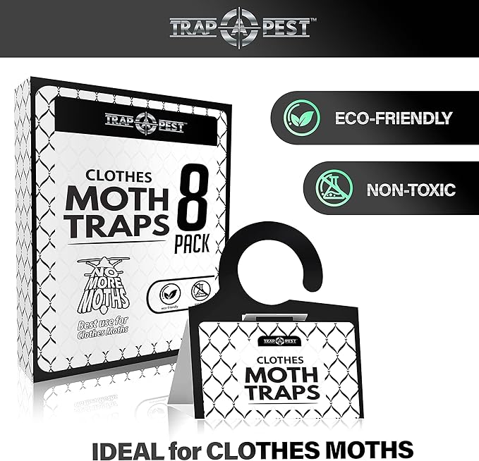 Clothing Moth Traps - 8 Pack - Non Toxic Moth Traps for Clothes with Pheromone Attractant - Odorless Sticky Trap for Closet, Carpets