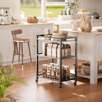 HITNET Bar Cart for The Home, Home Bar Serving Cart with Wheels and Storage Shelves, 3 Tier Rolling Liquor Beverage Cart for Kitchen Dining Living Room, Rustic Brown and Black