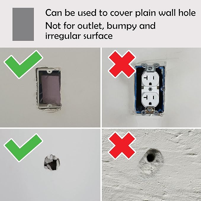 Rubber Bond Self-Adhesive Rubber Wall Outlet Cover Plate 5 Pack - Easy to Apply Peel & Stick Drywall Hole Patch - 5x3 Inch Screwless Blank Wall Plate Cover - Premium Rubber Wall Hole Cover (Grey)
