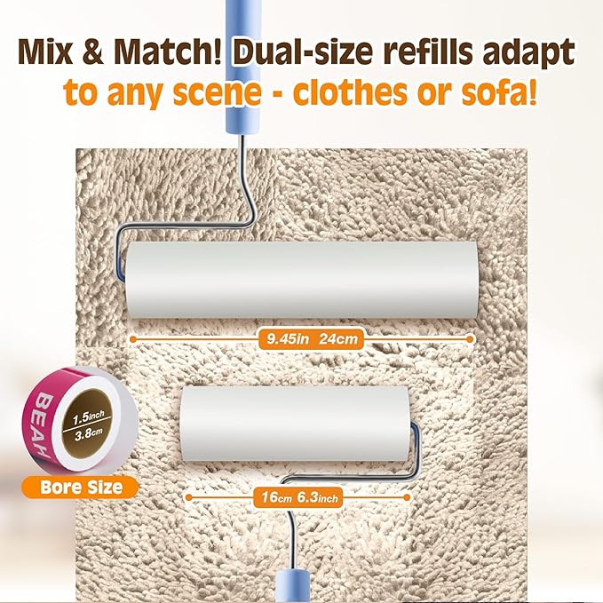 Lint Roller Refills (5 Packs 450 Sheets) Lint Rollers for Pet Hair Extra Sticky Refills,9.45 Inch Pet Hair Remover,Lint Roller Cleaning for Clothes,Furniture and Carpet,Easy to Tear