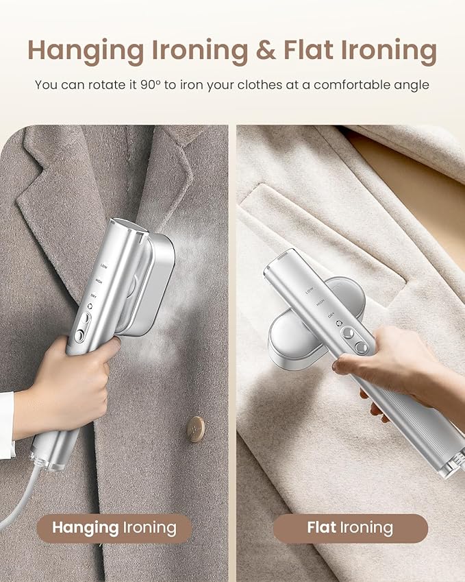 Travel Steamer for Clothes,100-240V Portable Garment Steamer, Steamer＆Iron 2 In 1,30s Fast Heat-up,120ml Water Tank,Large Ceramic Heat Panel,HandheldSteamer for Global ＆ Europe Traveling,Silver