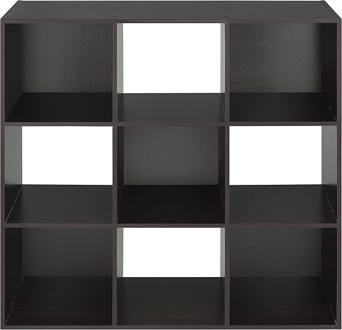 Whitmor 9 Cube Storage Organizer, 3 Tier Stackable Mdf Wood Bookcase, Open Storage Display Bookshelf, Storage Cabinet for Living Room, Bedroom, Home, Office, 35.5"L x 11.7"W x 35.5"H, Black