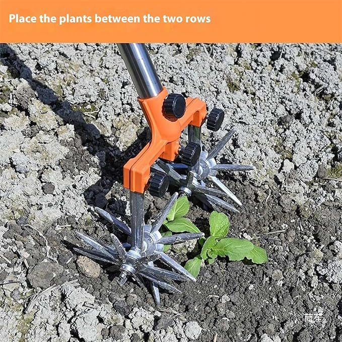 Rotary Cultivator Garden Tiller, Manual Tiller Tool Metal Construction Wheel Edger Manual Lawns Tool Gardening for Tight Spaces Metal Soil Cultivator for Hard Soil