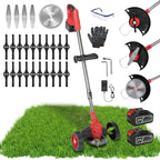Cordless Weed Wacker, 2x2.5Ah Battery Powered Grass Trimmer, Electric Weed Eater with Wheels, 3-in-1 Electric Lawn Edger with 3 Types Blades Brush Cutter for Garden, Yard