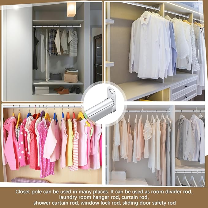 Tandefio Chrome Closet Rod 92 Inch with Oval Closet Rod 6 End Supports for Laundry Room Hanging Clothes Waterproof Shower for Curtains(Silver,6 Sets)