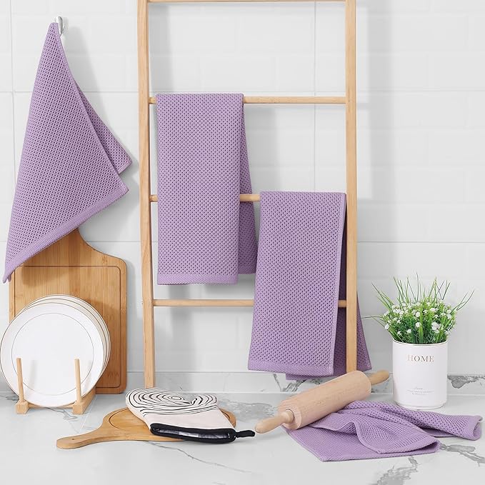Homaxy 100% Cotton Waffle Weave Kitchen Dish Towels, Ultra Soft Absorbent Quick Drying Cleaning Towel, 13 x 28 Inches, 8-Pack, Lavender