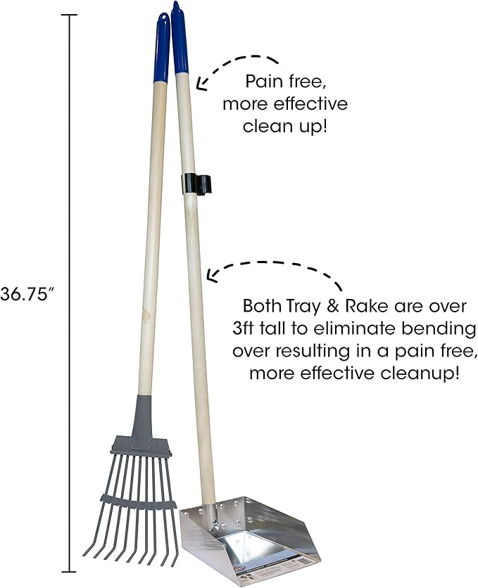 Spotty Wood Handle Pooper Scooper Durable Solid Metal Poop Tray with Rake 36.75" Long Handled Scoop | Great for Large or Small Dogs | No Assembly Required | Better for The Environment Than Plastic
