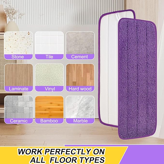 6 Pack 16.5 inch Reusable Mop Pads Microfiber Spray Mop Replacement Heads for Wet/Dry Mops Compatible with Bona Floor Care System