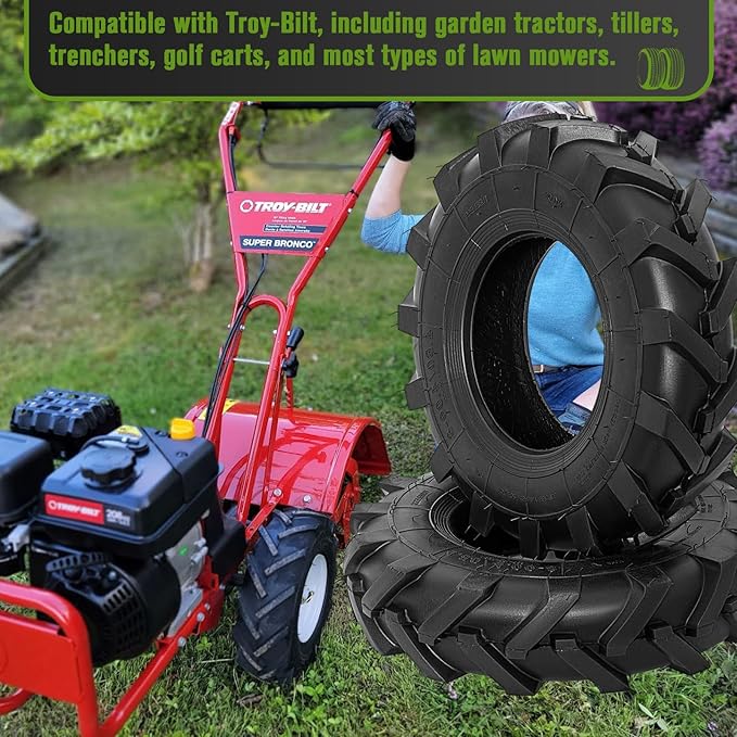2 PCS 4.80/4.00-8 Tires, 4.80x4.00-8" Tubeless Turf Lawn Garden Tires for Tractor Tillers Golf Cart Most Garden Lawn Mower Tires