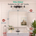 TokeShimi 30 x 26 Silver Aluminum Medicine Cabinet Mirror for Bathroom Surface Mount or Recessed with Stepless Adjustable Shelves Modern Farmhouse