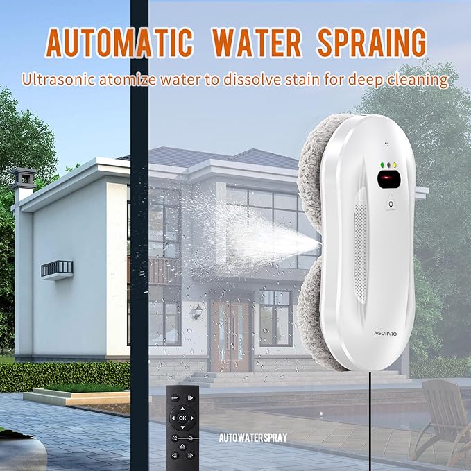 Window Cleaning Robot with Auto Water Spray & Smart Navigation, Automatic Window Cleaner Robot for Inside/Outside Glass with Triple Safety System, Edge Detection and Remote Control
