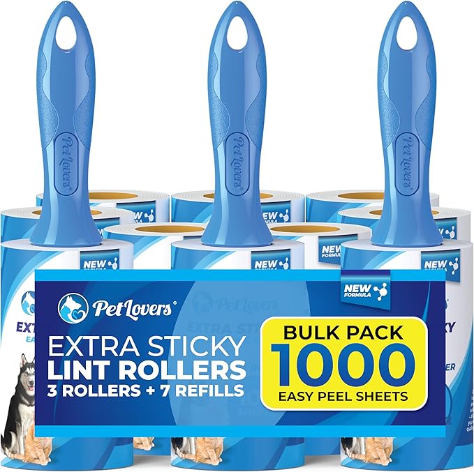 PetLovers Extra Sticky Lint Roller Mega Value Set for Pet Hair Removal, Dog and Cat Lint Remover, 10 Pack 1,000 Sheets