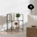 Crofy No Assembly Folding Bookshelf for Living Room, 2 Tier Black Collapsible Book Shelf for Home Office, Portable Bookcase Storage Organizer