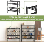 ROMGUAR CRAFT 5 Tier Bamboo Shoe Rack for Closet Free Standing Wood Shoe Shelf for Entryway Small Space Stackable 27"x11"x33" (Black)
