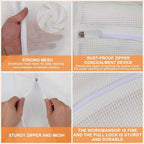 4-Piece White Large Durable Organic Cotton Mesh Laundry Bags with Sturdy Zippers and Breathable Mesh are Delicate Laundry Bags for Underwear, Clothes, Pants and Socks