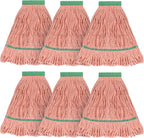 Matthew Cleaning Heavy Duty Mop Head Commercial Replacement for General and Floor Cleaning , Wet Industrial Blue Cotton Looped End String Head Refill (Pack of 6) Orange