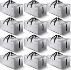 Homesure 12 Pack Large Strong Moving Bags with Zippers & Carrying Handles - Water-Resistant - Heavy Duty Storage Tote for Space Saving Moving Storage, Fold Flat, Alternative to Moving Box (Silver)