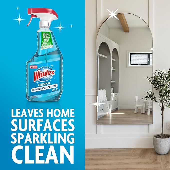 Windex Glass and Window Cleaner Spray Bottle, Packaging Designed to Prevent Leakage and Breaking, Surface Cleaning Spray, Original Blue Scent, 23 Fl Oz (Pack of 2)