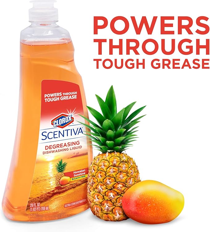 Clorox Scentiva Liquid Dish Soap, Hawaiian Sunshine Scent - Dishwashing Detergent Cuts Through Grease - A Powerful Clean You Can Trust, 26 Fl Oz - 6 Pack