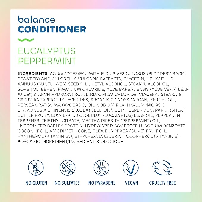 Seaweed Bath Co. Balance Conditioner, Eucalyptus Peppermint Scent, 12 Ounce, Sustainably Harvested Seaweed, Pro Vitamin B5, For Normal to Oily Hair