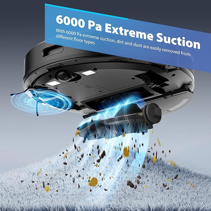 Tikom Robot Vacuum and Mop Combo, 6000 Pa Automatic Robotic Vacuum Cleaner, Smart Mapping, 150 Min Max, Ideal for Pet Hair, Hardfloors, Carpets, Home(L8000 Pro)