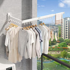 Wall Mounted Clothes Drying Rack, Retractable Laundry Rack for Hanging Clothes, Collapsible, Foldable, White-Rings