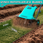 15 Amp 12 Inch Electric Tiller/Cultivator with 4 Steel Tines Small Garden Tiller for Gardening, Corded Rototiller with Adjustable Wheels