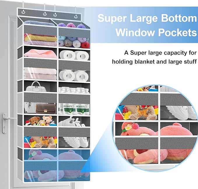 Over The Door Organizer Multi Pocket,5 Tier Large Hanging Shelf for Storage Kids Toys, Diapers, Clothes,Yarn,Heavy Duty Behind Door Storage for Bedroom Bathoom Nursery Closet Pantry,Black