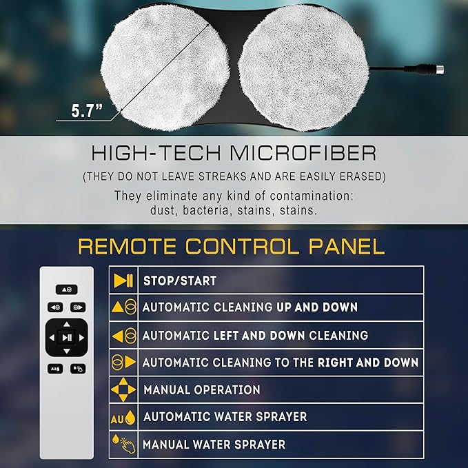 Dark Blue Automatic Window Cleaner Robot W250, 11.6 x 5.7 x 2.7 Inch with 30 ml Automatic Water Spray and 10 Cloth Pads. Window Vacuum Cleaner for Windows. Automatic Glass Cleaner Vacuum