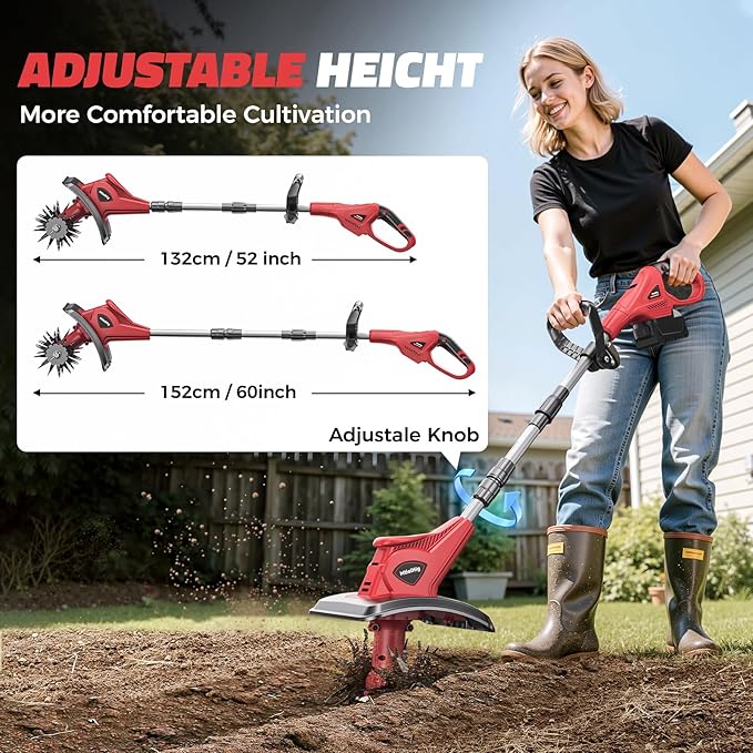Cordless Tiller Cultivator Compatible with Milwaukee 18V: MtiolHig Tiller for Gardening 360RPM Electric Garden Tiller, Brushless Rototiller 9" Width 6.3" Depth for Lawn/Soil Cultivation (No Battery)