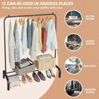 JIUYOTREE Metal Clothing Rack, 43.3 Inches Garment Rack with Bottom Shelf for Hanging Clothes, Coats, Skirts, Shirts, Sweaters, Black