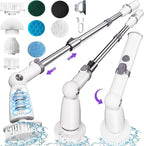 Electric Spin Scrubber,Floor Shower Scrubber with Long Handle Power Scrubber Dual Speeds,Cleaning Brush Cordless Scrub Brush with 3 Adjustable Angles,8 Brush Heads for Bathroom,Tile