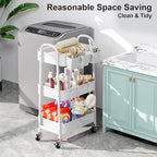 3 Tier Heavy Duty White Metal Rolling Cart with Lockable Wheels, Three Tier Roller Book Snack Cart, Utility Storage Organizer Carts for Kitchen, Bathroom, Garage, Baby Diaper, Craft, Art, Teacher