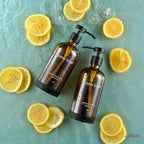 Glass Kitchen Soap Dispenser Set with Ceramic Tray,16.9 floz Hand and Dish Soap Dispenser for Kitchen and Bathroom Decor,Amber Kitchen Accessories(Amber Bottles + Black Pumps)