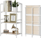 Crofy No Assembly Folding Bookshelf for Living Room, 3 Tier White Collapsible Book Shelf for Home Office, Portable Bookcase Storage Organizer
