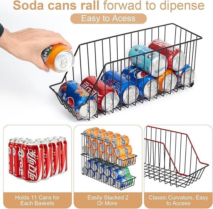 4-Tier Stackable Can Rack Organizer for Kitchen Pantry,Max Can Storage Holder,Durable Can Dispenser & Canned Goods Organizer for Fridge,Hold More 44 Cans, for Various Ounces of Canned Food Soda Drinks