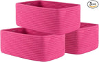 Small Woven Basket, 13.5 x 9.5 x 5 Inches, Storage Basket for Organizing, Cute Small Rope Shelf Closet Cube Storage Bins Baskets for Shelves, Dog Toy Gift Baskets Empty, 3 Packs, Hot Pink