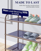 Kitsure Shoe Rack - Stainless Steel Shoe Organizer, Sturdy Shoe Rack for Closet and Front Door Entrance, Free Standing Shoe Shelf, Closet Organizers and Storage, 25.6" Wide - 3 Tier, Brown