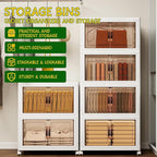 Storage Bins with 2 Lids and Wheels, 660QT-110QT*6Tier Collapsible Bathroom Storage Cabinet with Clear Doors, Plastic Stackable Closet Organizers and Containers White