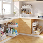 1 Pack 15.7IN-Depth Under Sink Organizer With Smooth Cylindrical Rail,2-Tier Pull Out Multi-Purpose Cabinet Storage for Bathroom&Kitchen,Height Adjustable,Rust-resistant Coating-White