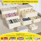 Plastic folding Storage Bins with Lids,Stackable Storage Bins for Clothes,Storage Container,Room Organizer, for Living Room,Bedroom,Office, Kitchen,Bathroom,cream white,2pack