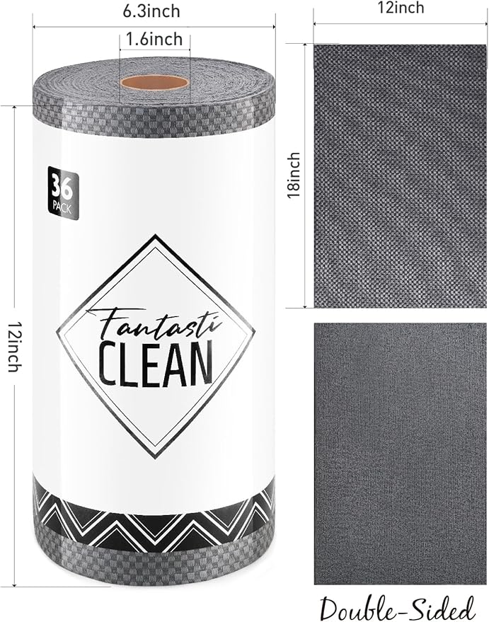 Fantasticlean Large Tear-Away Microfiber Cleaning Cloth Roll - 18'' by 12'', 36 Sheets, Thick Dish Cloths, Super Absorbent Reusable Kitchen Towels (DimGrey)