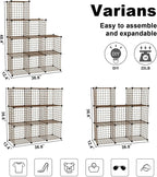 C&AHOME Wire Cube Storage, 9 - Cube Organizer Metal C Grids, Modular Shelves Units, Closet Organizer, Ideal for Home, Office, Living Room, 36.6”L x 12.4”W x 48.4”H, Brown UWCS3009R