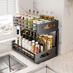 Under Sink Organizer, 2 Tier Under Sink Organizers and Storage, Adjustable Height, Slide out Metal Cabinet Organizers, Pull out Cabinet Storage Drawer Shelf for Kitchen Bathroom Black, 1 Pack