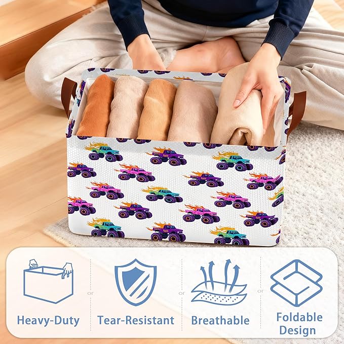Funny Car Storage Baskets,Foldable Organizer Bin with Handles for Home Living Room Bedroom Closet Box 17x11.5x10Inch