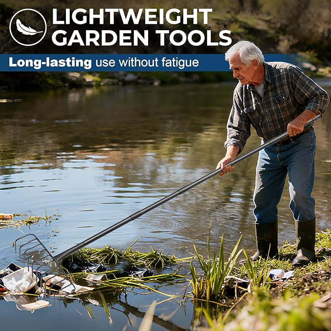 85" Adjustable Rake with 16" Wide Lightweight L-Shaped Head - No-Bend Gardening Tool for Hay, Leaves, and Mulch - Comfortable Metal Rake to Prevent Back Pain