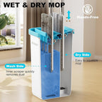 Mop and Bucket Set, Mops for Floor Cleaning, Squeeze Flat Mop and Bucket System, Dry & Wet Wall Mop Cleaner with Long Handle for Household Cleaning with 4 Microfiber Mops, Turquoise-Cyan