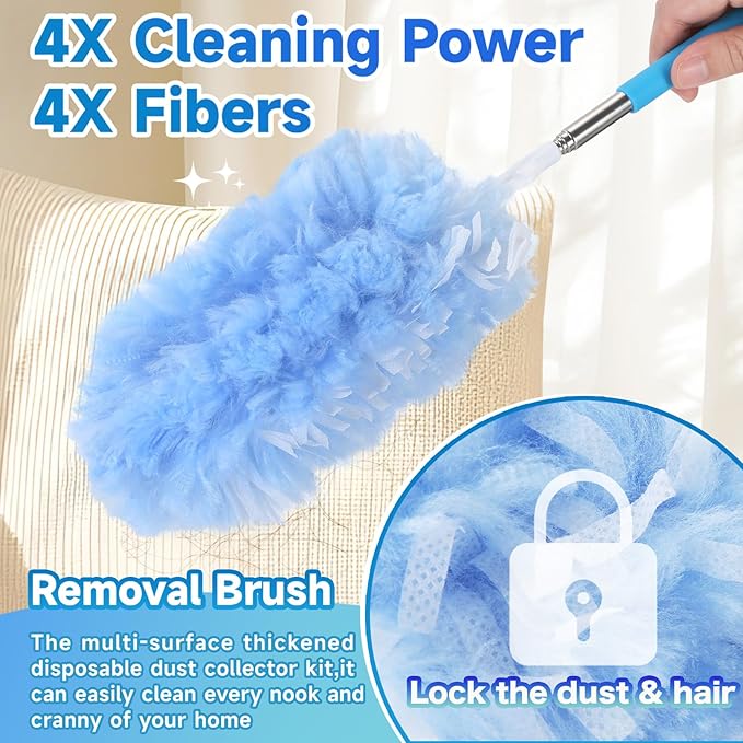Duster Refills for Swiffer, 360° Thickened Kit with 30 Count Disposable Microfiber Feather Dusters for Office,Window and Furniture Cleaning, Include 2 Extendable Handles