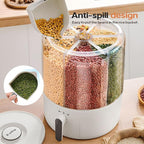 Grain and Rice Storage Container, 6 Grid Grain Dispenser, 360° Rotating 25lb Large Food Dispenser, Rice Dispenser Upgrade 6 Compartment Rotating, Airtight Storage White